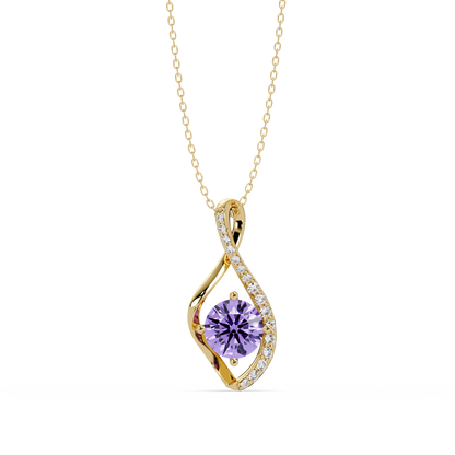 0.9 CTW Round Infinity Curve Colorstone Pendant Necklace — Amethyst Lavender — 14K Yellow Gold