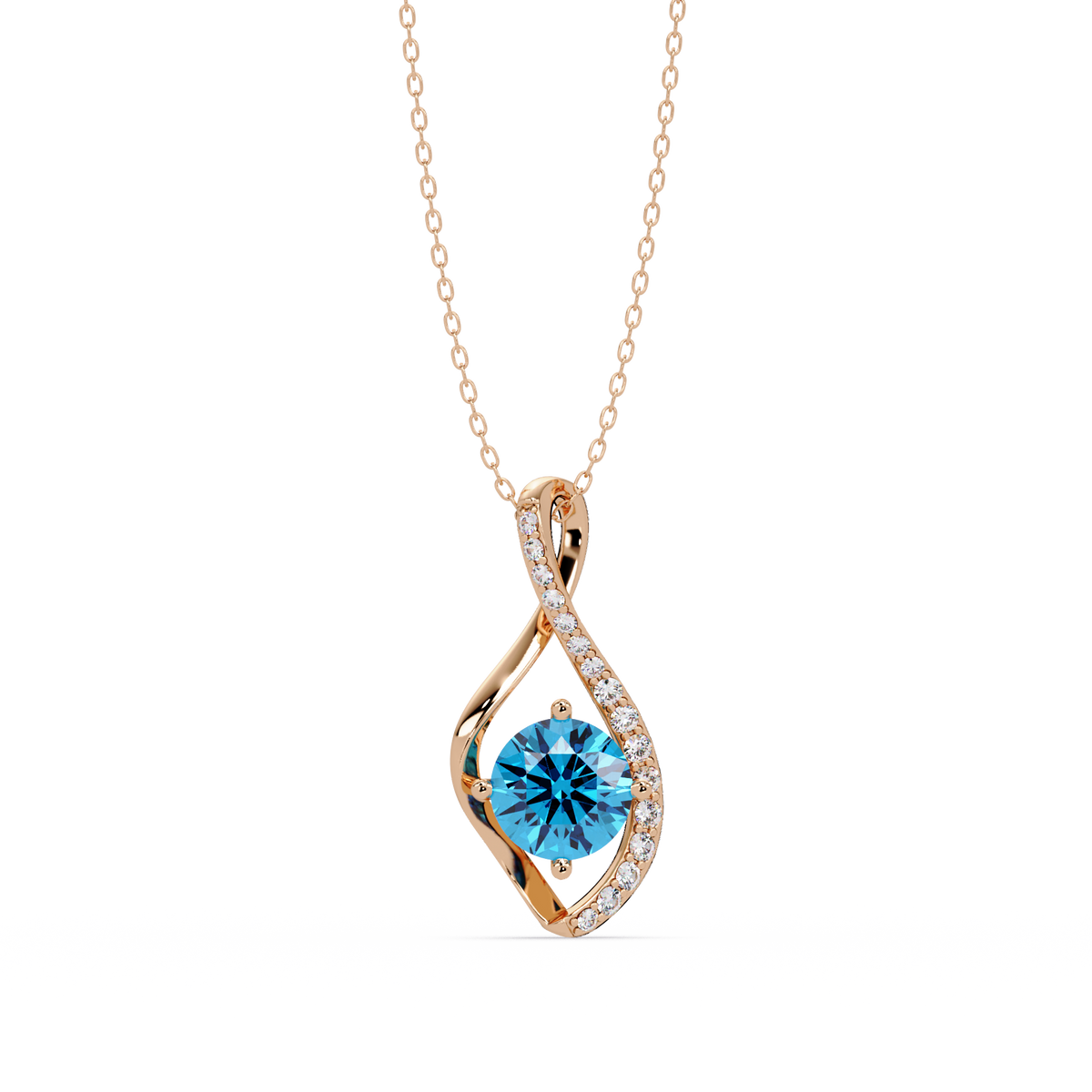 0.9 CTW Round Infinity Curve Colorstone Pendant Necklace — Aquamarine Sky Blue — 14K Rose Gold