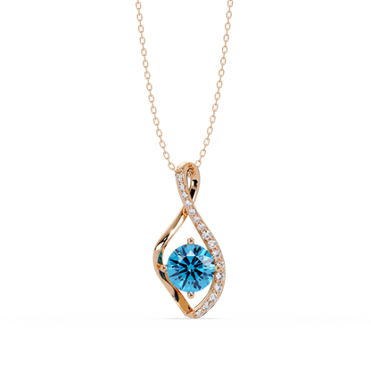 0.9 CTW Round Infinity Curve Colorstone Pendant Necklace — Aquamarine Sky Blue — 14K Rose Gold