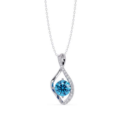 0.9 CTW Round Infinity Curve Colorstone Pendant Necklace — Aquamarine Sky Blue — 14K White Gold