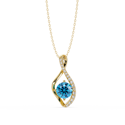 0.9 CTW Round Infinity Curve Colorstone Pendant Necklace — Aquamarine Sky Blue — 14K Yellow Gold
