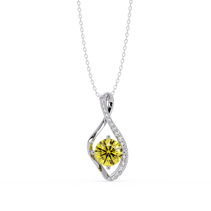 0.9 CTW Round Infinity Curve Colorstone Pendant Necklace — Citrine Lemon Yellow — 14K White Gold