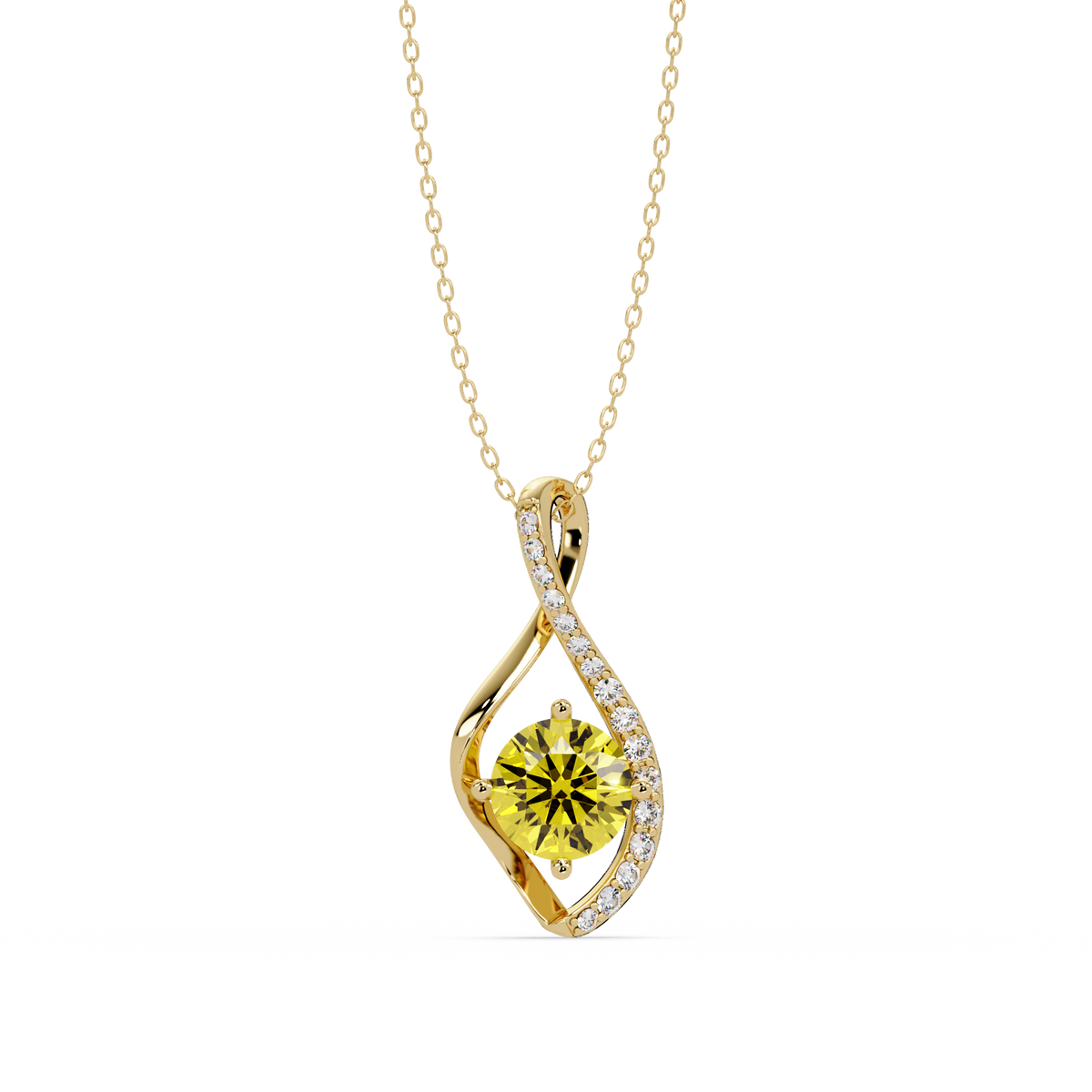 0.9 CTW Round Infinity Curve Colorstone Pendant Necklace — Citrine Lemon Yellow — 14K Yellow Gold