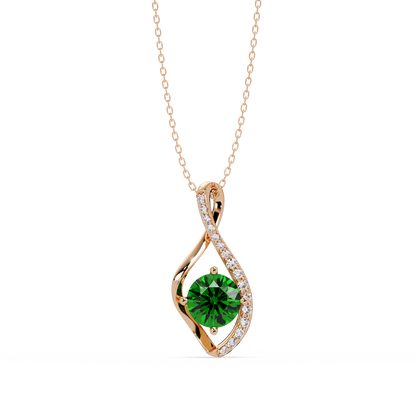 0.9 CTW Round Infinity Curve Colorstone Pendant Necklace — Emerald Deep Green — 14K Rose Gold
