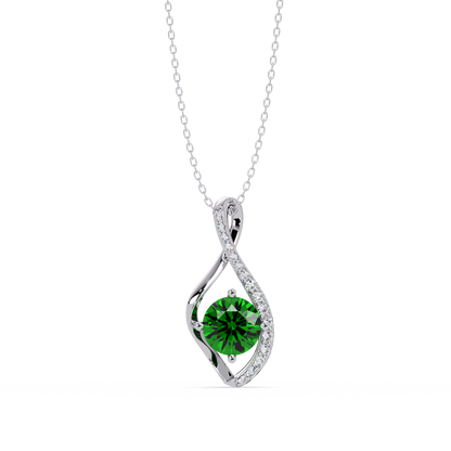 0.9 CTW Round Infinity Curve Colorstone Pendant Necklace — Emerald Deep Green — 14K White Gold