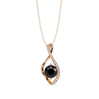 0.9 CTW Round Infinity Curve Colorstone Pendant Necklace — Onyx Black — 14K Rose Gold