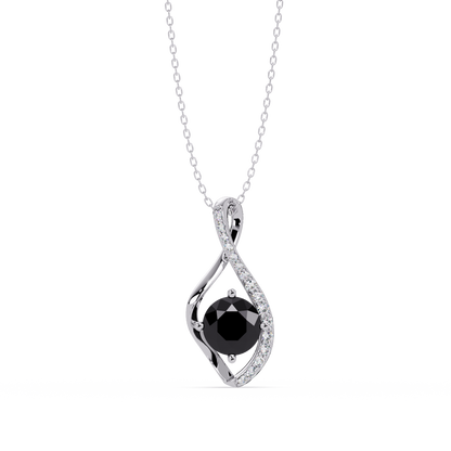 0.9 CTW Round Infinity Curve Colorstone Pendant Necklace — Onyx Black — 14K White Gold