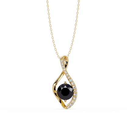 0.9 CTW Round Infinity Curve Colorstone Pendant Necklace — Onyx Black — 14K Yellow Gold