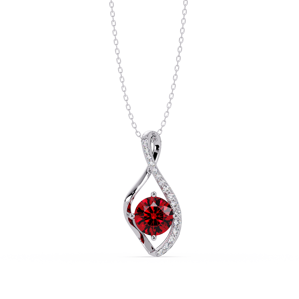 0.9 CTW Round Infinity Curve Colorstone Pendant Necklace — Ruby Deep Red — 14K White Gold