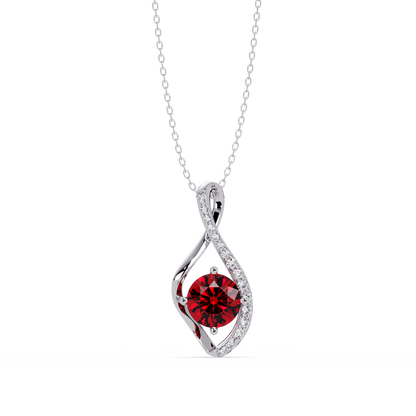 0.9 CTW Round Infinity Curve Colorstone Pendant Necklace — Ruby Deep Red — 14K White Gold