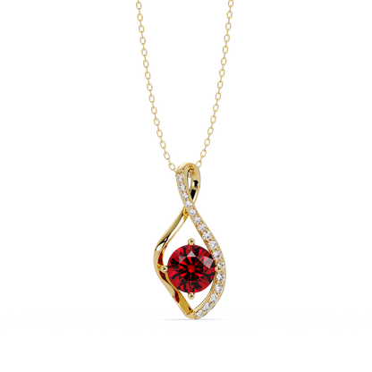 0.9 CTW Round Infinity Curve Colorstone Pendant Necklace — Ruby Deep Red — 14K Yellow Gold