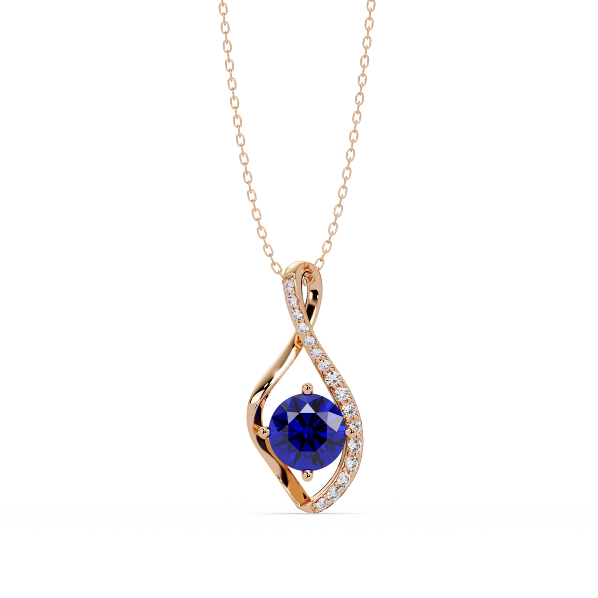 0.9 CTW Round Infinity Curve Colorstone Pendant Necklace — Sapphire Royal Blue — 14K Rose Gold