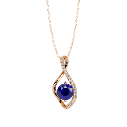 0.9 CTW Round Infinity Curve Colorstone Pendant Necklace — Sapphire Royal Blue — 14K Rose Gold