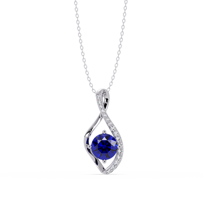 0.9 CTW Round Infinity Curve Colorstone Pendant Necklace — Sapphire Royal Blue — 14K White Gold