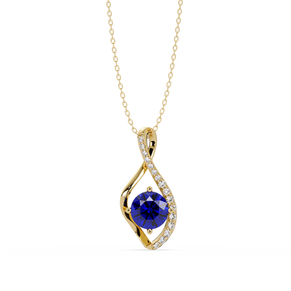 0.9 CTW Round Infinity Curve Colorstone Pendant Necklace — Sapphire Royal Blue — 14K Yellow Gold