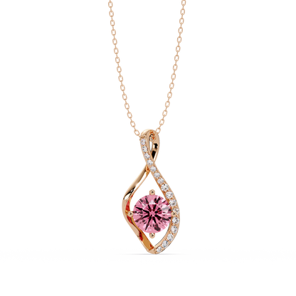 0.9 CTW Round Infinity Curve Colorstone Pendant Necklace — Tourmaline Rose Pink — 14K Rose Gold