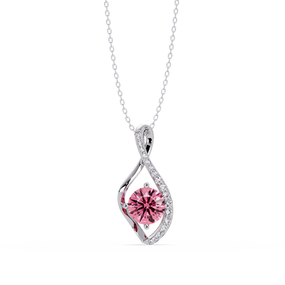0.9 CTW Round Infinity Curve Colorstone Pendant Necklace — Tourmaline Rose Pink — 14K White Gold