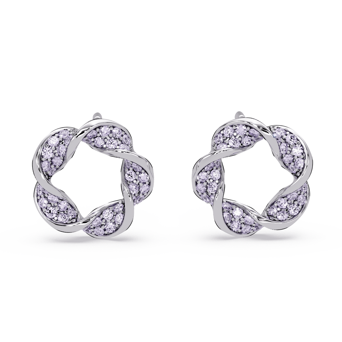 0.3 CTW twisted cluster colorstone stud earrings in 14K White Gold, Amethyst Purple stones