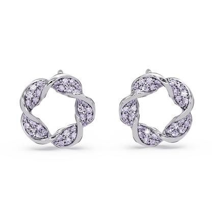 0.3 CTW twisted cluster colorstone stud earrings in 14K White Gold, Amethyst Purple stones