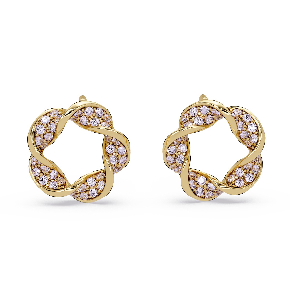 0.3 CTW twisted cluster colorstone stud earrings in 14K Yellow Gold, Amethyst Purple stones