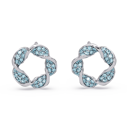 0.3 CTW twisted cluster colorstone stud earrings in 14K White Gold, Aquamarine Blue stones