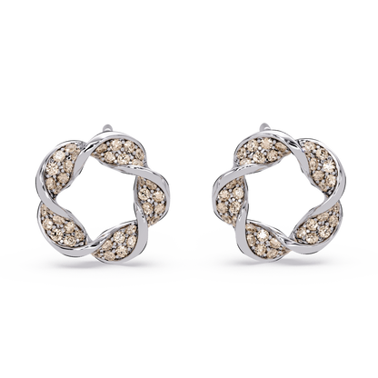 0.3 CTW twisted cluster colorstone stud earrings in 14K White Gold, Champagne Topaz stones