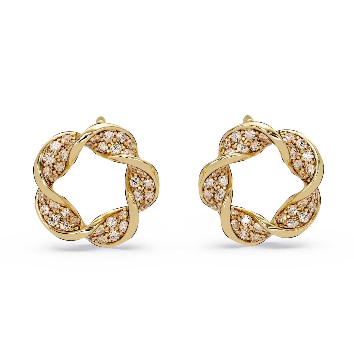0.3 CTW twisted cluster colorstone stud earrings in 14K Yellow Gold, Champagne Topaz stones