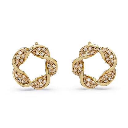 0.3 CTW twisted cluster colorstone stud earrings in 14K Yellow Gold, Champagne Topaz stones