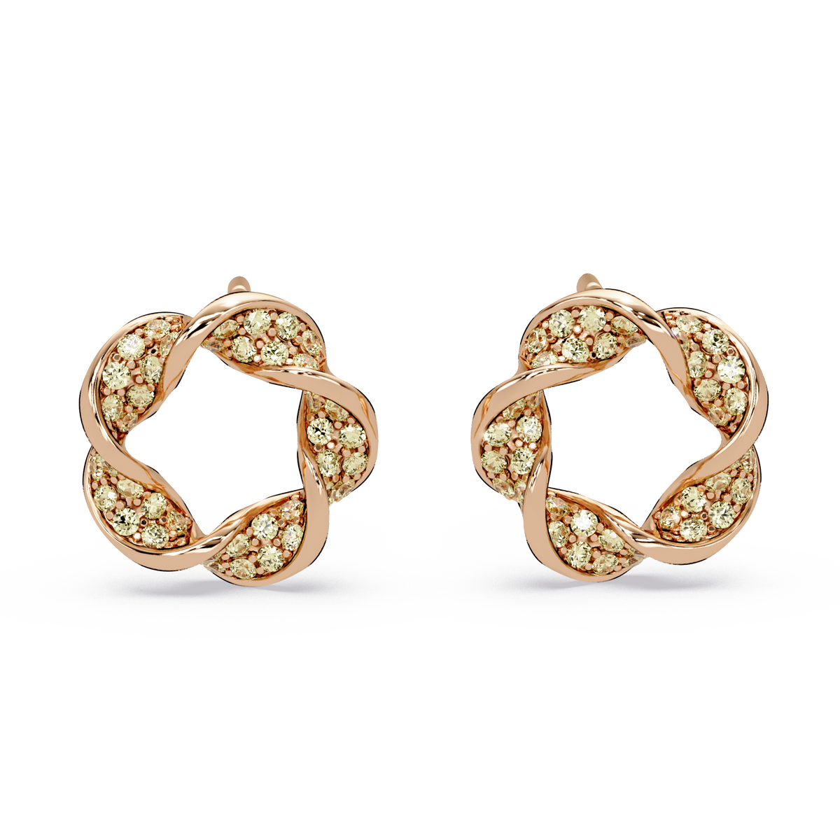 0.3 CTW twisted cluster colorstone stud earrings in 14K Rose Gold, Citrine Yellow stones