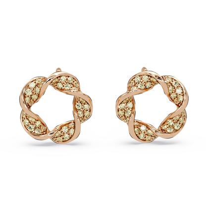 0.3 CTW twisted cluster colorstone stud earrings in 14K Rose Gold, Citrine Yellow stones