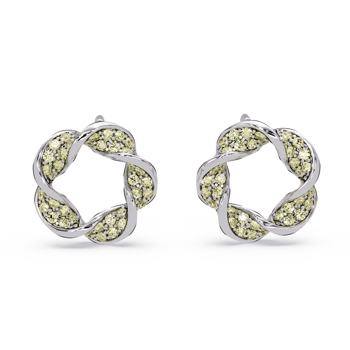 0.3 CTW twisted cluster colorstone stud earrings in 14K White Gold, Citrine Yellow stones