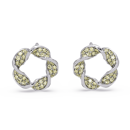 0.3 CTW twisted cluster colorstone stud earrings in 14K White Gold, Citrine Yellow stones