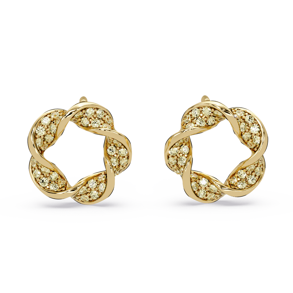 0.3 CTW twisted cluster colorstone stud earrings in 14K Yellow Gold, Citrine Yellow stones