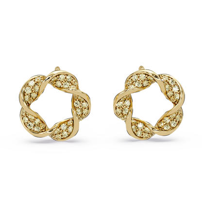 0.3 CTW twisted cluster colorstone stud earrings in 14K Yellow Gold, Citrine Yellow stones