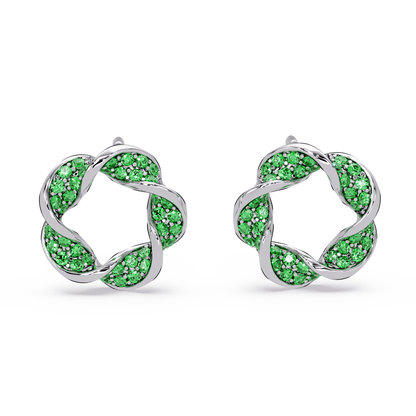 0.3 CTW twisted cluster colorstone stud earrings in 14K White Gold, Emerald Green stones
