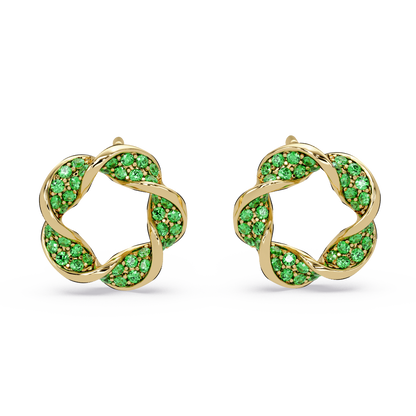 0.3 CTW twisted cluster colorstone stud earrings in 14K Yellow Gold, Emerald Green stones