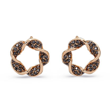 0.3 CTW twisted cluster colorstone stud earrings in 14K Rose Gold, Onyx stones