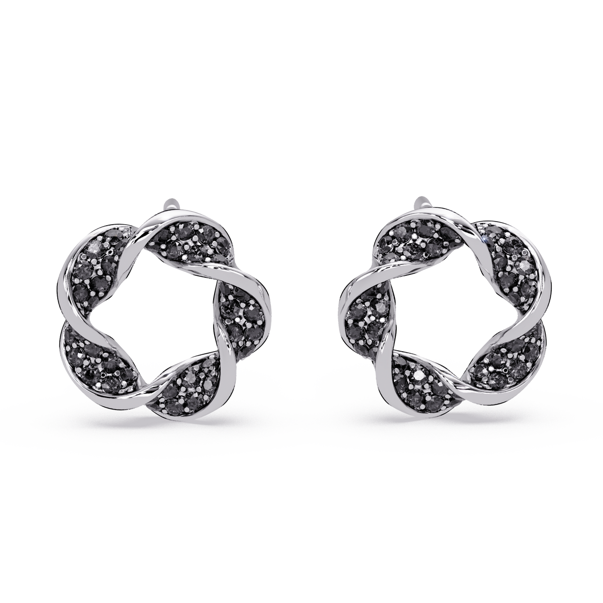 0.3 CTW twisted cluster colorstone stud earrings in 14K White Gold, Onyx stones