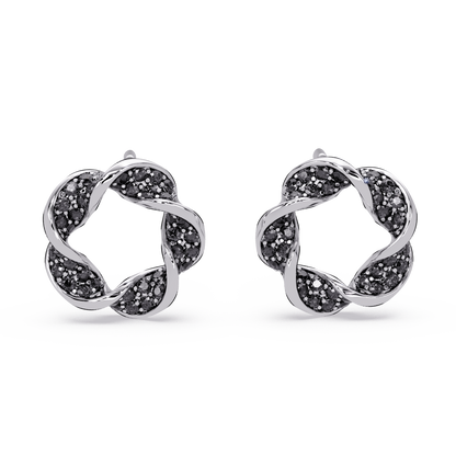 0.3 CTW twisted cluster colorstone stud earrings in 14K White Gold, Onyx stones