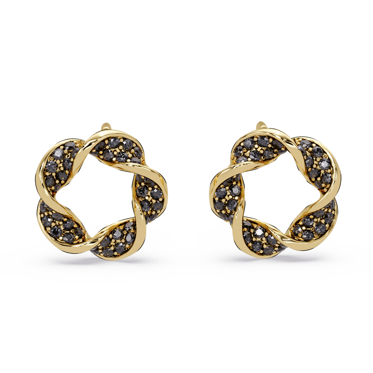 0.3 CTW twisted cluster colorstone stud earrings in 14K Yellow Gold, Onyx stones