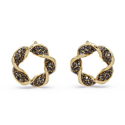 0.3 CTW twisted cluster colorstone stud earrings in 14K Yellow Gold, Onyx stones
