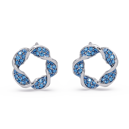 0.3 CTW twisted cluster colorstone stud earrings in 14K White Gold, Sapphire Blue stones
