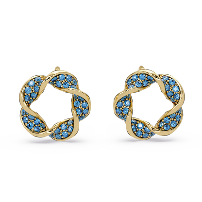 0.3 CTW twisted cluster colorstone stud earrings in 14K Yellow Gold, Sapphire Blue stones