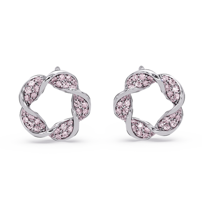 0.3 CTW twisted cluster colorstone stud earrings in 14K White Gold, Tourmaline Pink stones