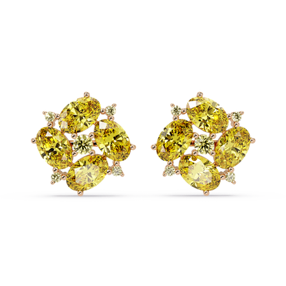 ER CAD-003 oval and round colorstone cluster stud earrings, Citrine Yellow, rose gold