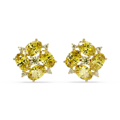 ER CAD-003 oval and round colorstone cluster stud earrings, Citrine Yellow, yellow gold