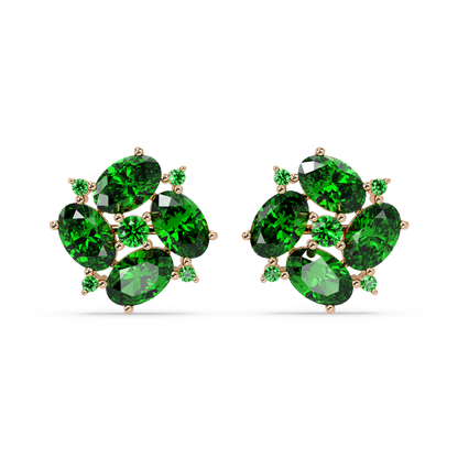 ER CAD-003 oval and round colorstone cluster stud earrings, Emerald Green, rose gold