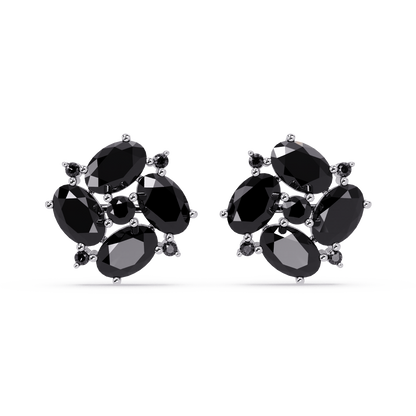 ER CAD-003 oval and round colorstone cluster stud earrings, Onyx, white gold