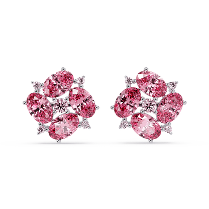 ER CAD-003 oval and round colorstone cluster stud earrings, Tourmaline Pink, white gold