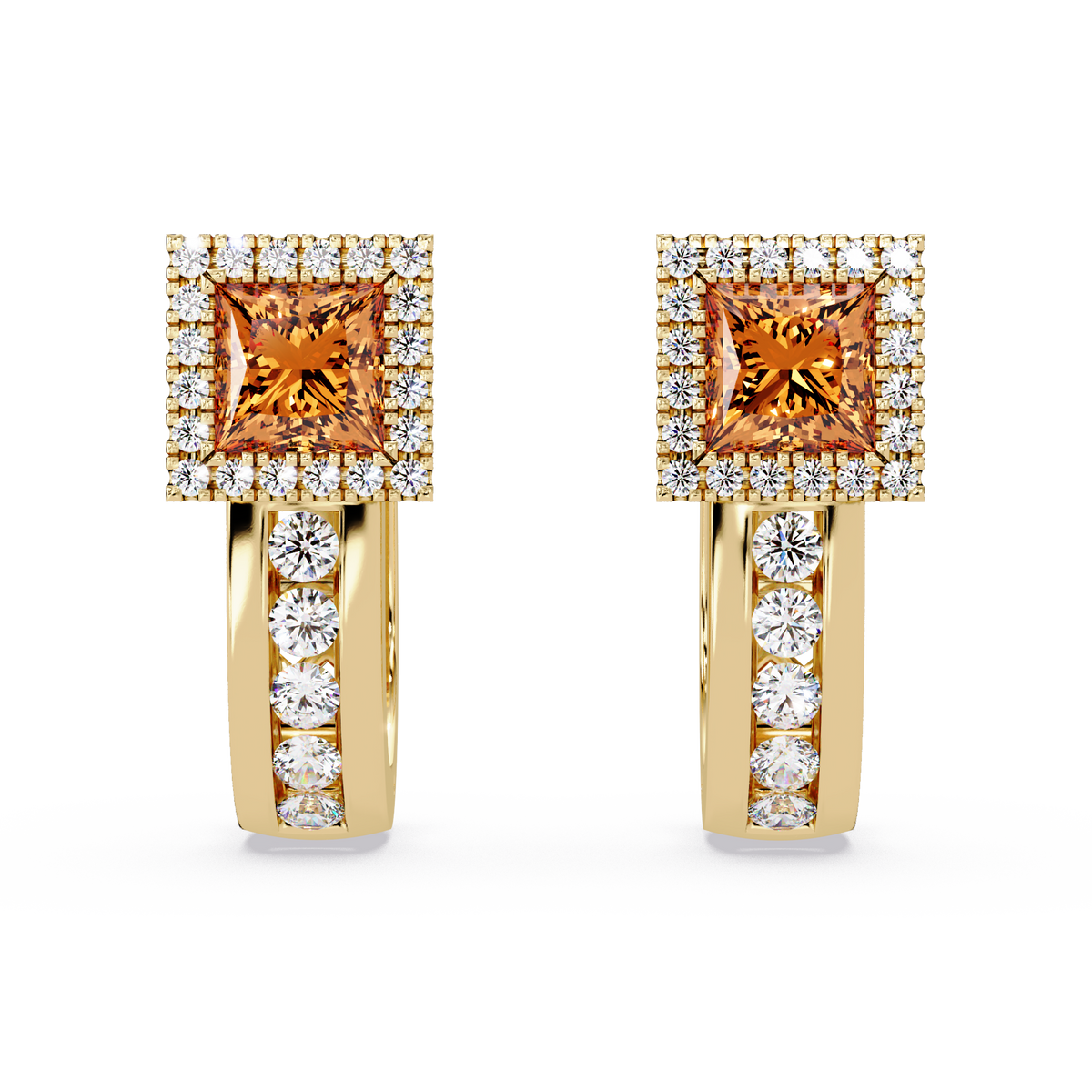 ER CAD004 princess halo colorstone huggie earrings Champagne Topaz Gold